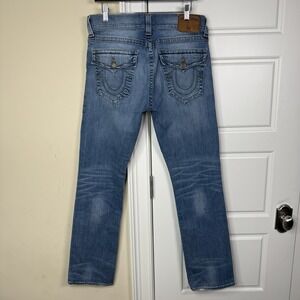 True Religion Ricky Flap Jean Men's 33 (34/32.5) Light Wash Relaxed Straight